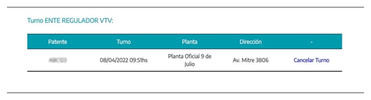 Paso 3 para consultar o cambiar el turno de la VTV en Azul